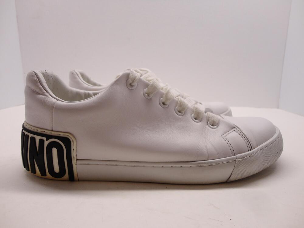 Moschino Shoes Womens Size 9.5 White Leather Logo Low Top Sneakers EU 40 Casual